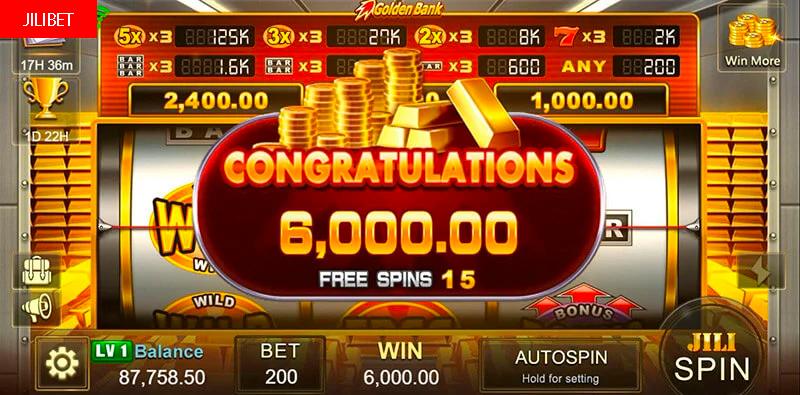 JILIBET Golden Bank Slot Machine Bonus Game